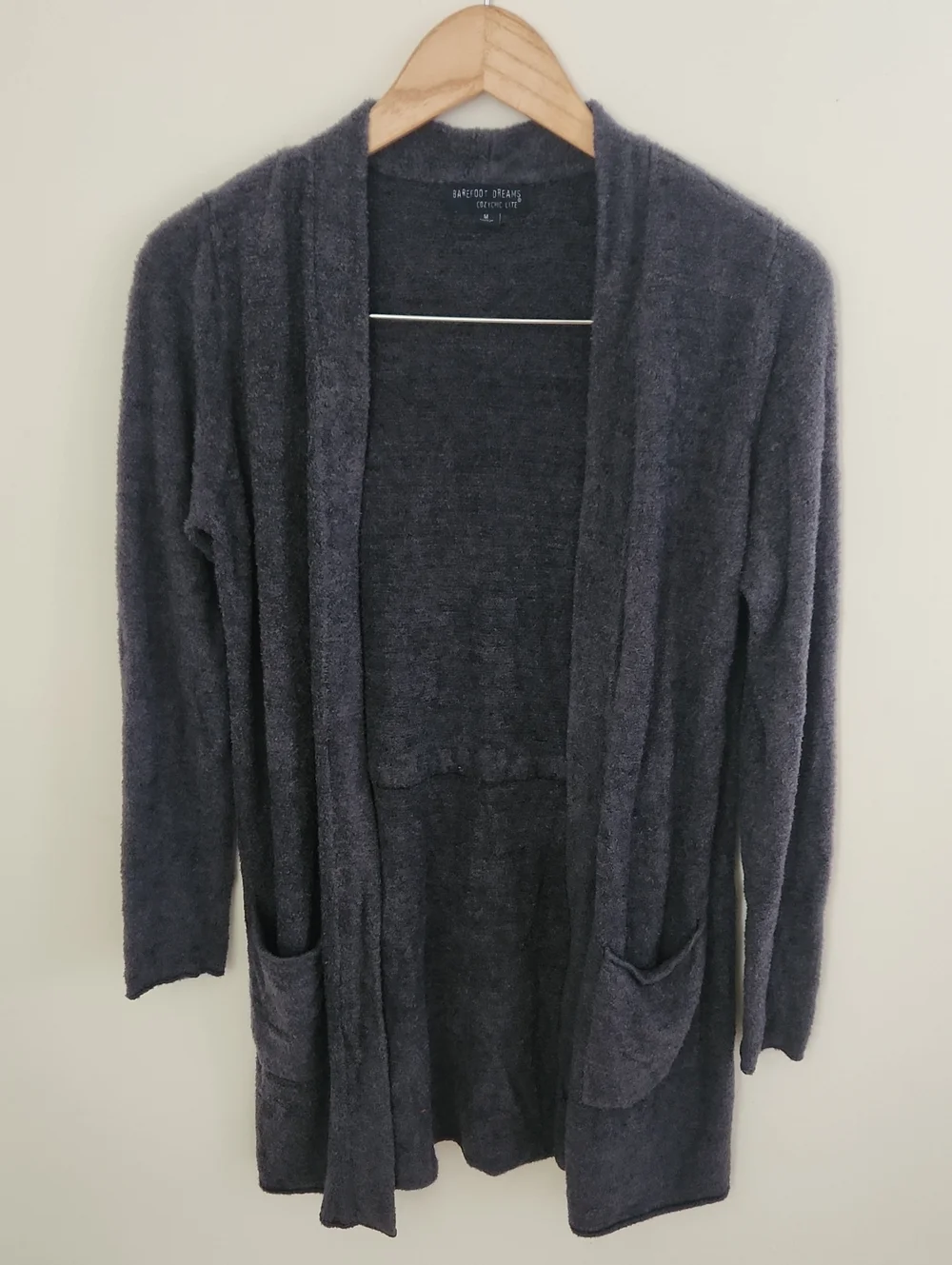 Barefoot Dreams Charcoal Deep Navy Blue Open-Front Plush Cardigan Medium